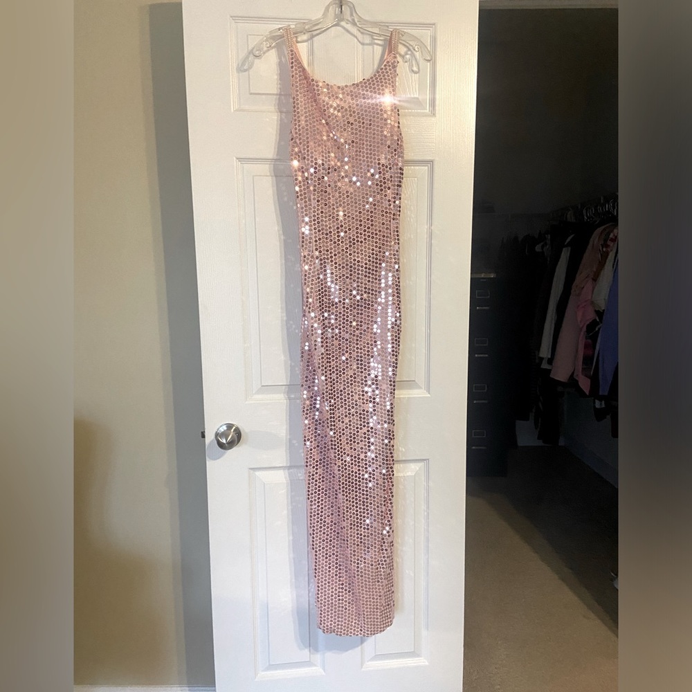 Pink sequined prom dress